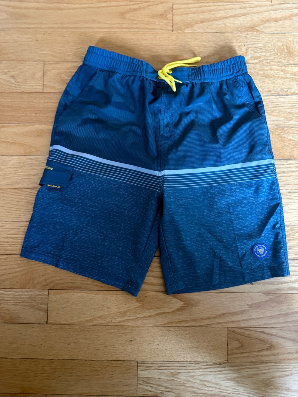 Men's Navy Blue Hybrid Shorts with Yellow Drawstring